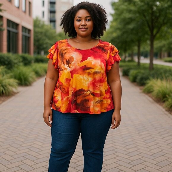 Cato Flutter Sleeve Top 14/16 Multicolor Abstract Print Lightweight Flowy Blouse - Picture 10 of 10